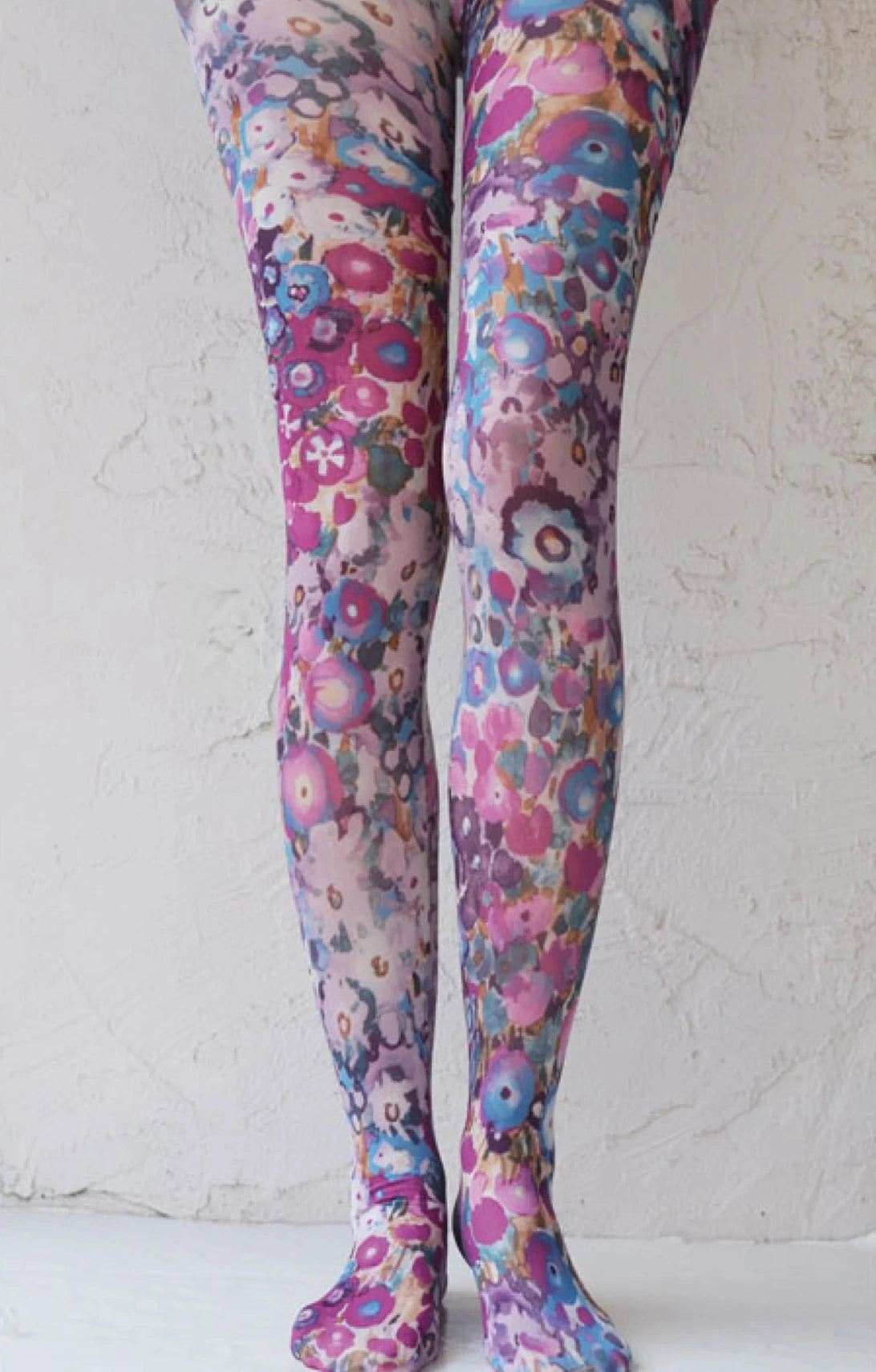 Purple color of a product called Bouquet Beauty Printed Art Tights by Tabbisocks