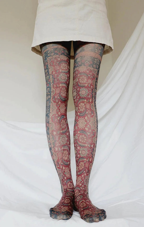 Lower half of woman in ivory skirt wearing tights called Vines and Blossom by The Metropolitan Museum of Art Printed Art Tights by Tabbisocks