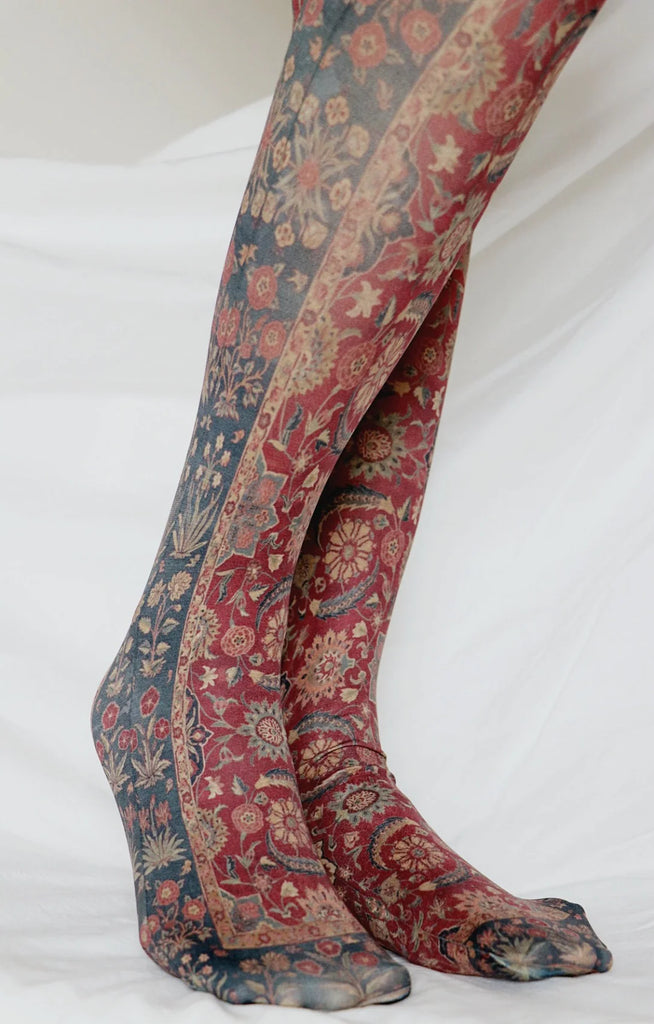 Female leg in ivory skirt wearing tights called Vines and Blossom by The Metropolitan Museum of Art Printed Art Tights by Tabbisocks