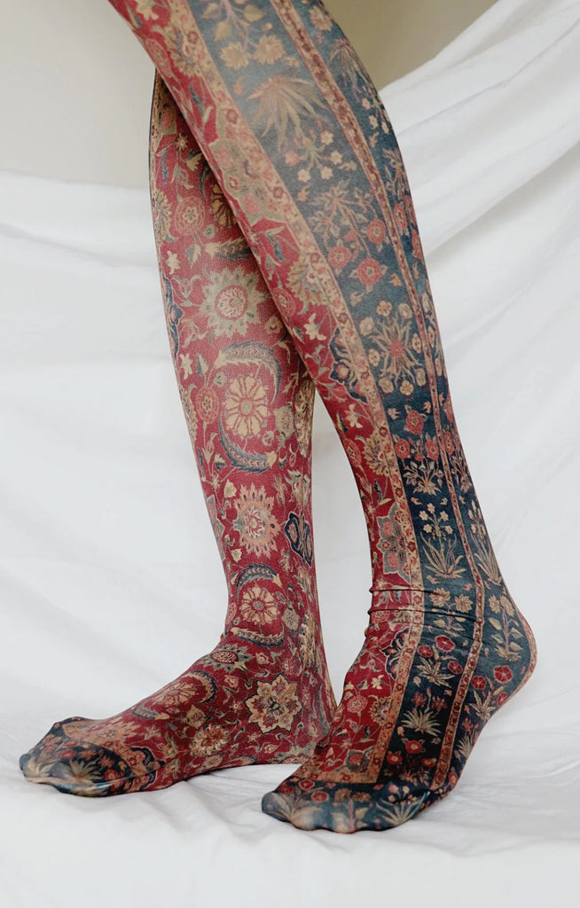 Female leg in ivory skirt wearing tights called Vines and Blossom by The Metropolitan Museum of Art Printed Art Tights by Tabbisocks